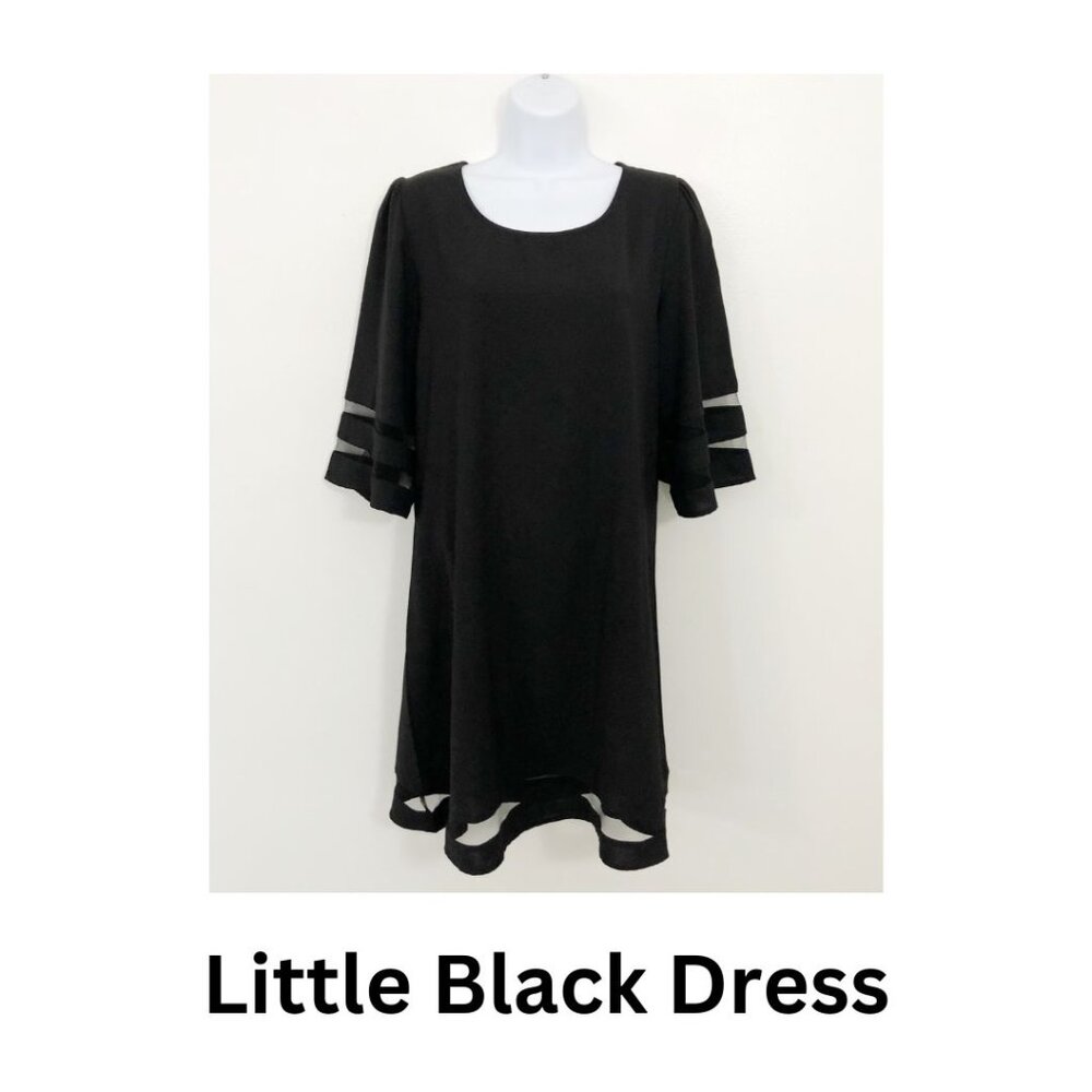 LBD Little Black Dress Women Size M Shift Bell Sleeves Knee Length